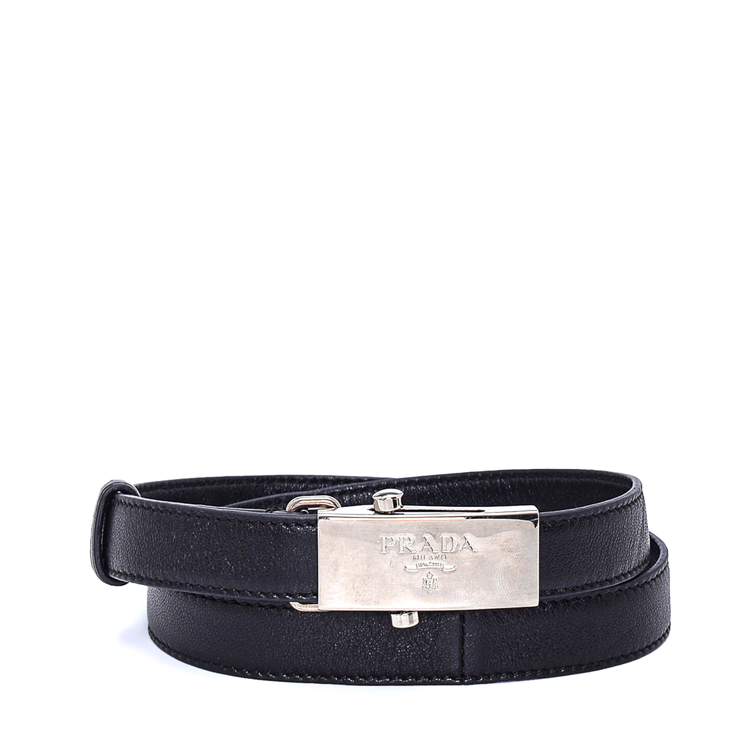 Prada - Black Smooth Leather Prada Plaka Belt 